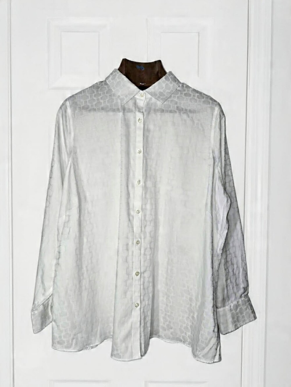 Lands' End White‎ Textured Button-Up Blouse Office Event Dressy Casual